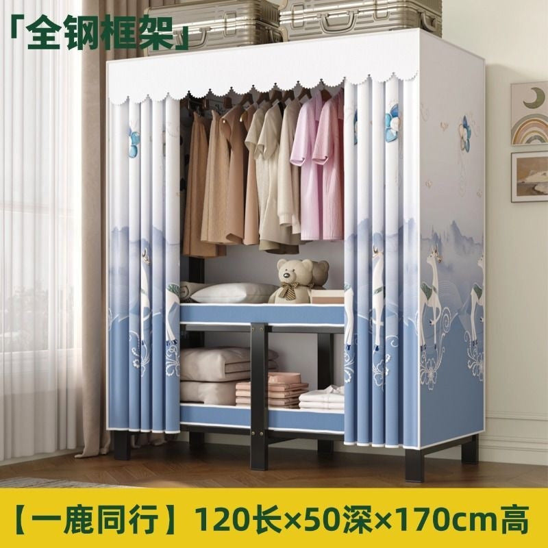 [yiwa] wardrobe for home bedroom installation-free foldable simple cloth wardrobe rental room full steel frame strong and durable clothes