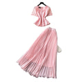 French chic lace top & pleated skirt set - elegant summer two-piece for women, exuding sophistication and style