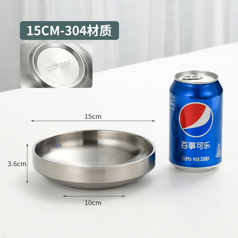 304 korean style double-layer stainless steel sauce dish, round barbecue plate, snack dish, korean bbq dipping dish for home use