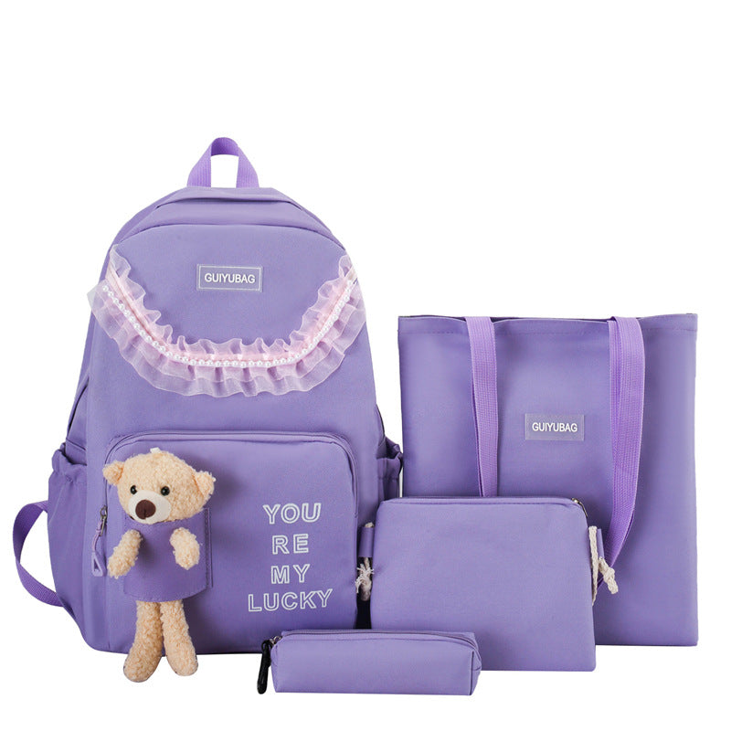 New Korean version of large-capacity student schoolbag cartoon cute bear doll girl backpack primary and secondary school backpack