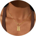 Tk european and american cross-border ins hip-hop trendy stylish ot buckle square brand flower pendant 14k gold-plated couple necklace
