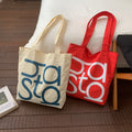 letterprinting nylon tote bag large capacity casualcontrast colorsatchel bag korean style simple canvas bag for women