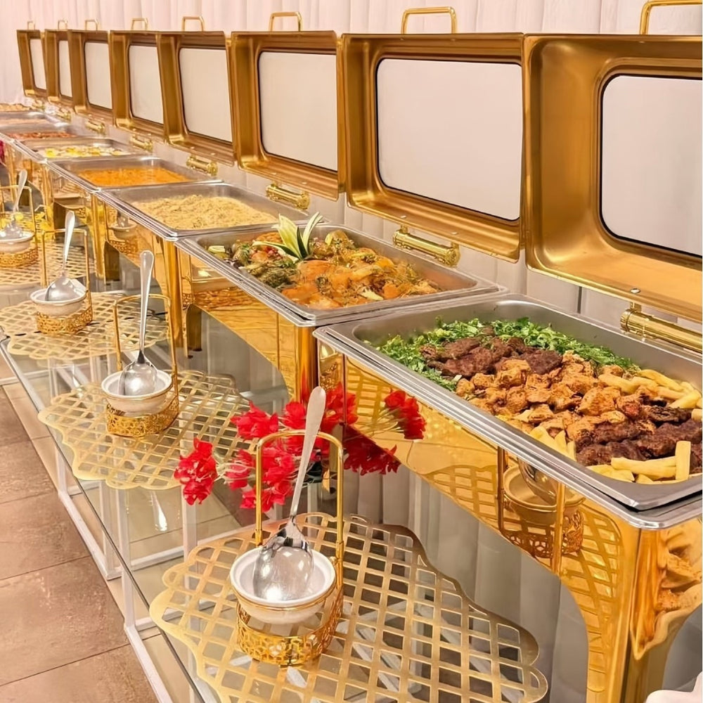 Stainless steel gold buffet warmer - 9l large capacity wedding & event food warmer - commercial grade, ready to ship for hotels & restaurants