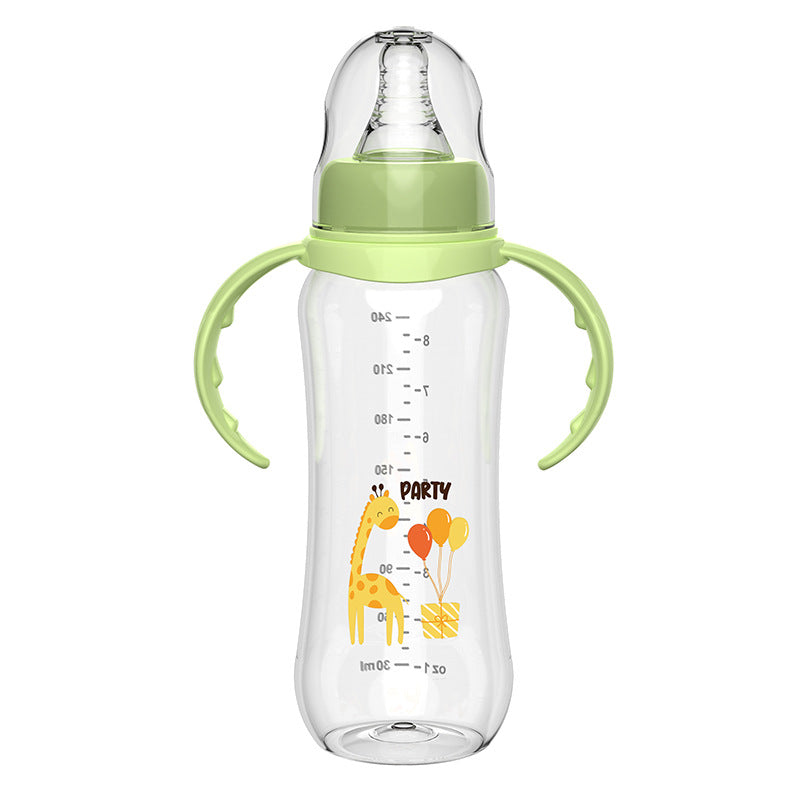 English boxed baby bottle, newborn anti-drop pp bottle, baby anti-choking and anti-flatulence with handle mark mouth bottle