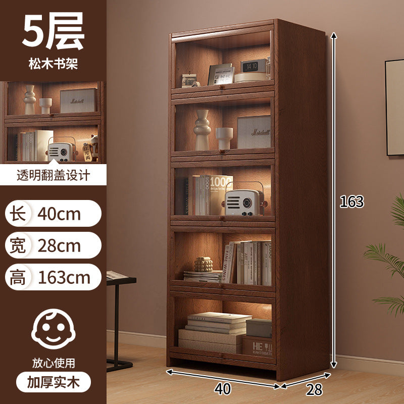 Retro American floor-to-ceiling bookcase Solid wood small cabinet Locker Living room storage Display cabinet Integrated dust rack