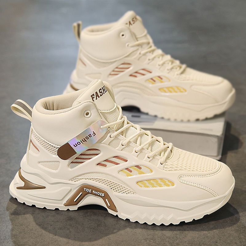Men's winter 2025 new arrival: youth sports casual high-top sneakers - breathable mesh, height-boosting, dad shoes style, versatile trendy footwear