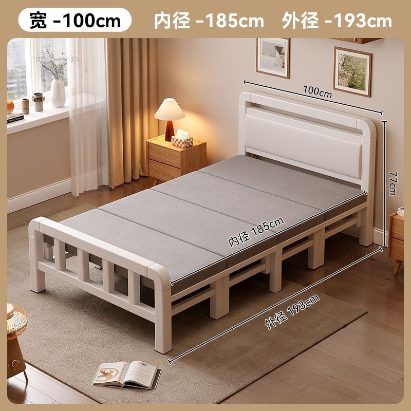 Four-fold foldable bed single bedfor homesimple office lunch break double rental house adult iron bed