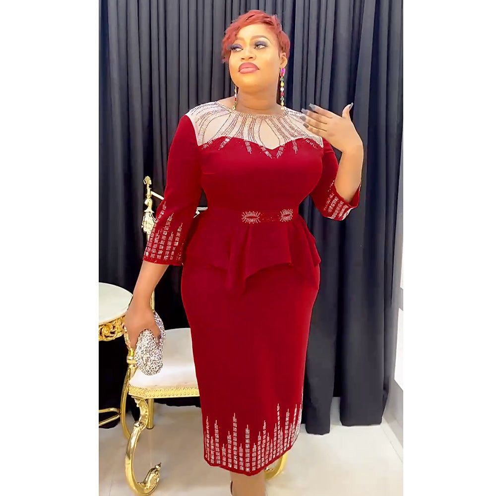 supply of african fashion women's clothing plus size heavy industry hot diamond  daily olwork clothingpure colordress