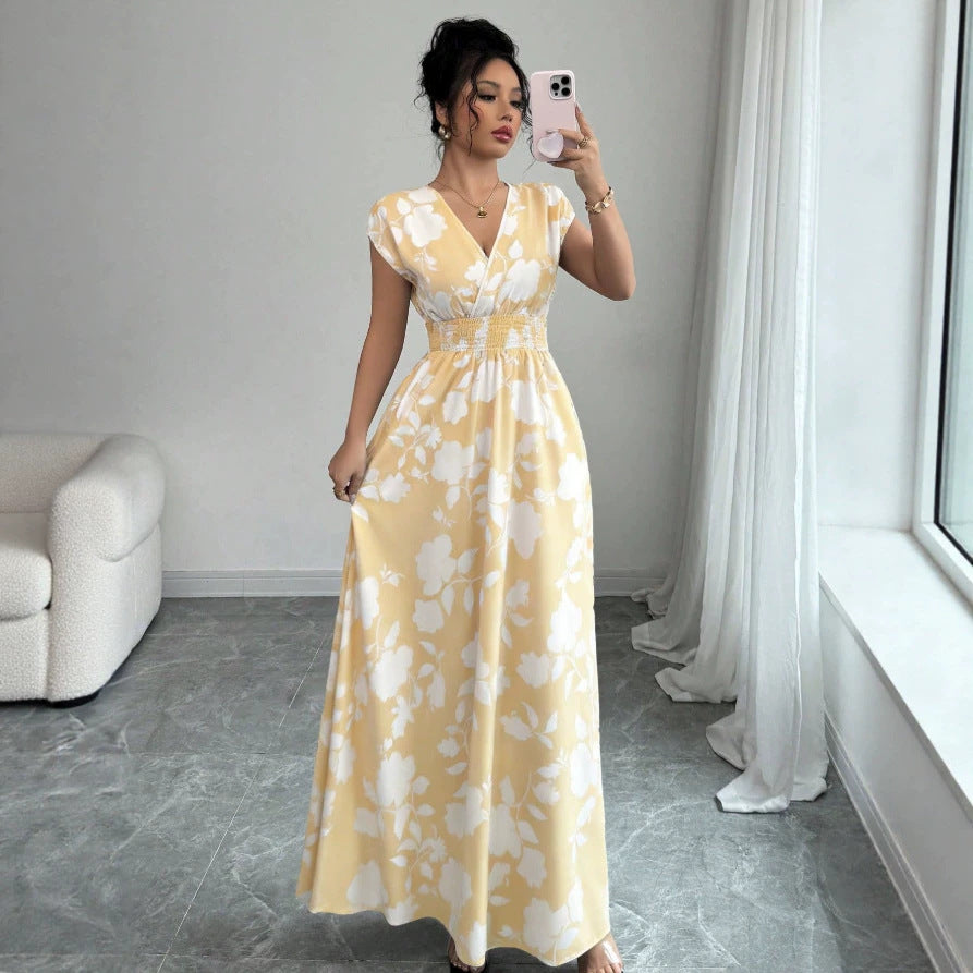 new european and american style french print elegant dress