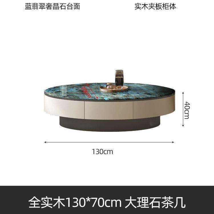 Italian light luxury crystal stone coffee table - modern minimalist home creative stainless steel microcrystalline stone oval/small round coffee table