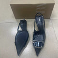 Za2024 summer new square buckle decorated stiletto sandals - black pointed toe back strap casual everyday sandals