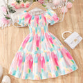 Kids' short-sleeve printed smocked dress - fresh & sweet country style
