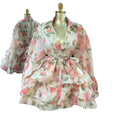 European and american cross-border women's fashion:  summer new arrival - fresh floral print, bow detail, cinched waist, ruffle hem, long sleeve dress
