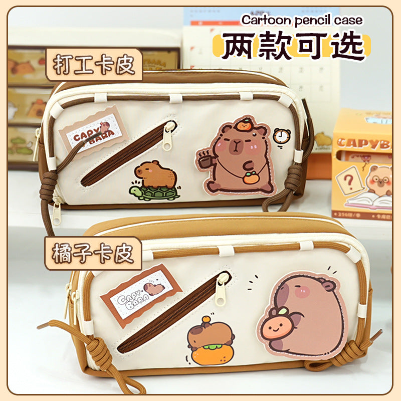 Xiaohongshu same drawstring student storage pencil case high value replaceable Velcro pencil case stationery case pencil case