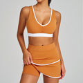 Color block ruched shockproof quick-dry shorts, fitness top, sports bra, underwear, yoga tennis skirt set for women