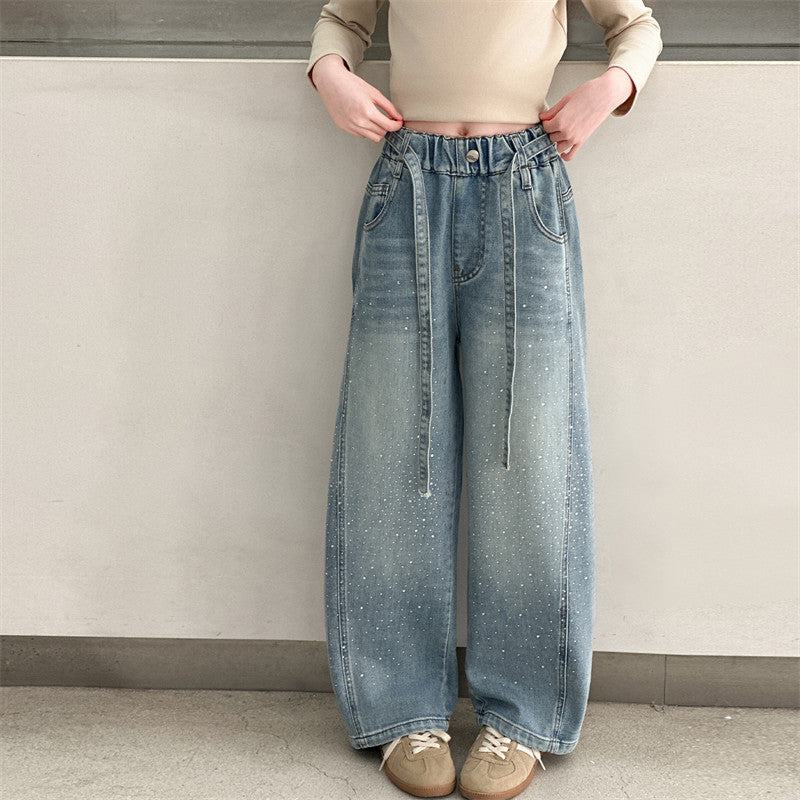 Girljeansspring & fallnew arrivalgirlbig girlpantsspring & fall style western style tall pantsgirlloose scimitar pants