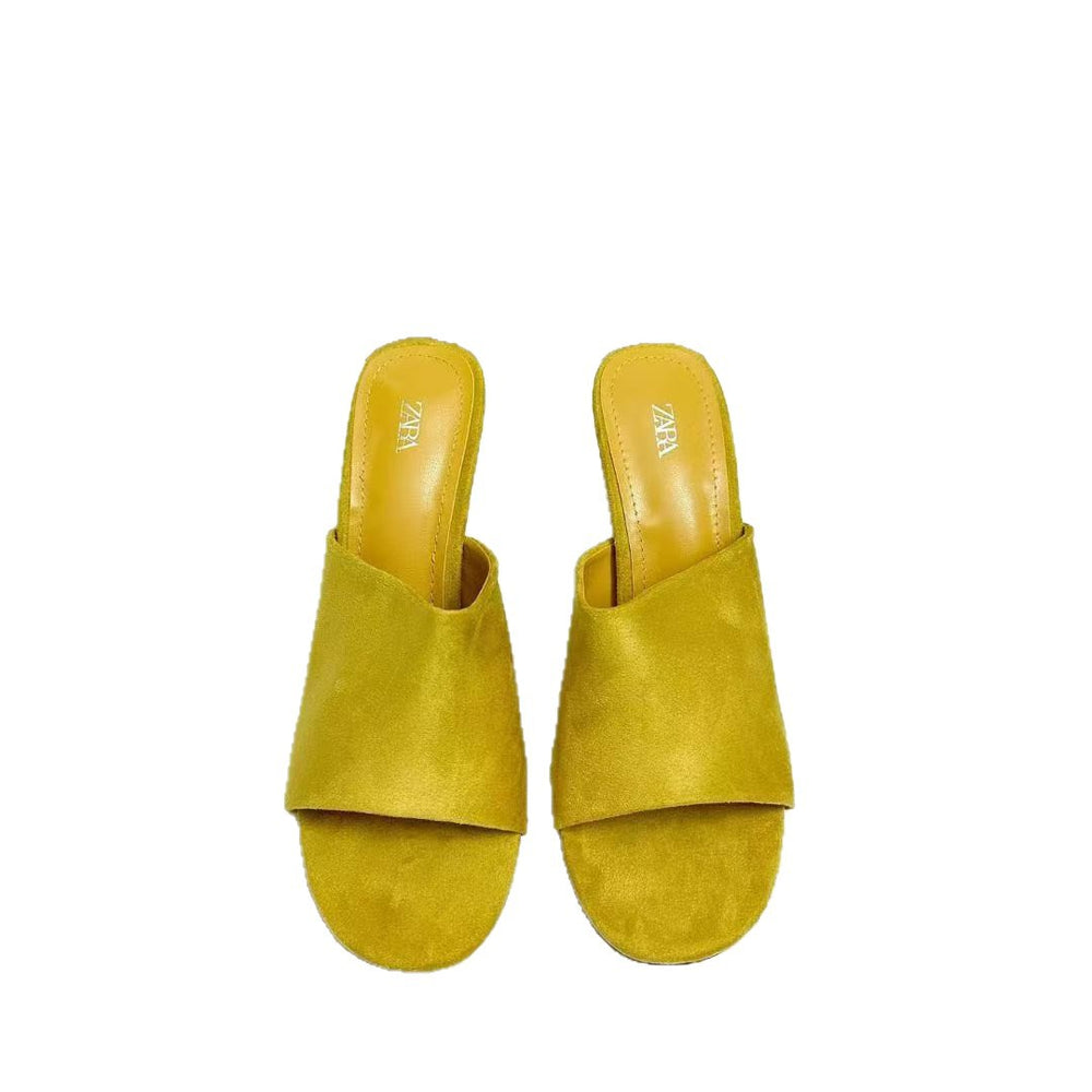 2025 spring/summer new fashion versatile sexy european and american style genuine leather wedge heel mule sandals
