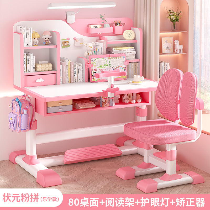 Children's study table Household primary school students Writing homework desk Simple children's desks and chairs Lifting table set