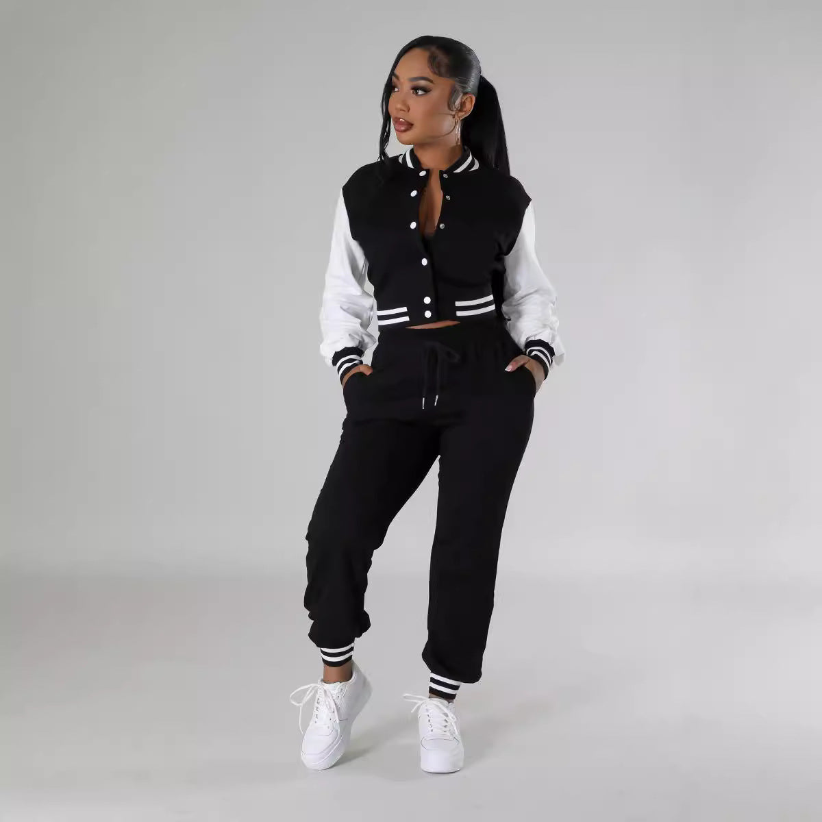 European and American  women's clothing 2024 autumn new long-sleeved cardigan breasted top waist drawstring trousers casual suit