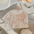 Girls'  autumn new arrival long-sleeve doll shirt with turn-down collar, spring/autumn chic embroidered blouse, korean style baby shirt, trendy