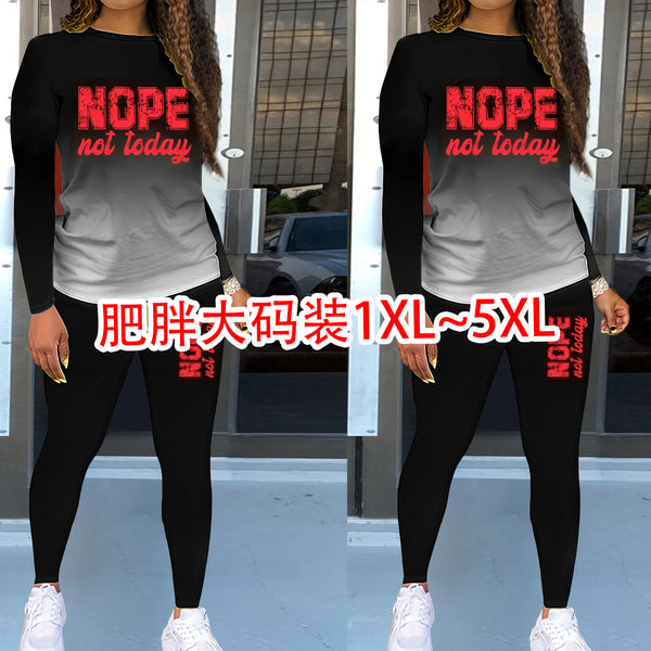 P390880 Cross-border wholesale women's clothing fashion large size casual letter printing long-sleeved pants set
