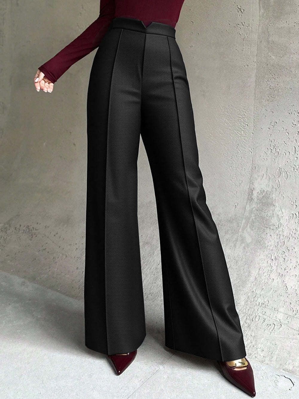 European and american style black high-waisted suit pants for women - drapey, slimming, versatile, perfect for work and commuting, spring/autumn, high-end, straight leg flare