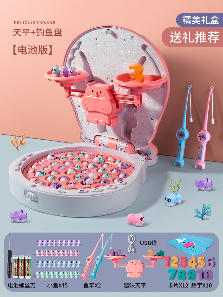 Musical hippo magnetic electric fishing game - educational balance toy for early childhood development, brain training, and math skills - perfect for boys and girls