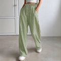 2025 european and american cross-border amazon new striped wide-leg pants drawstring pocket casual trousers straight-leg women's pants