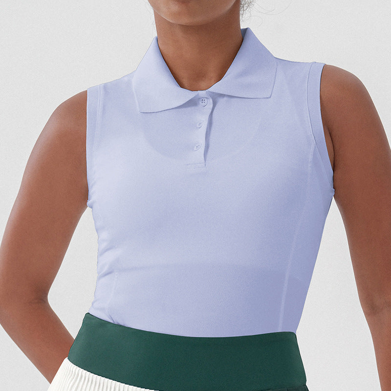 Spring/summer new sleeveless slim-fit polo shirt with turn-down collar - sporty, casual, and stylish tank top for women, perfect for tennis and fitness