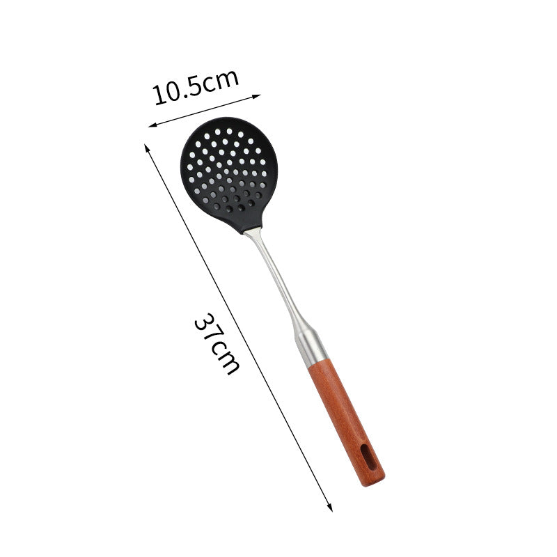 Daoqi 304 stainless steel silicone kitchenware high temperature food grade wooden handle spatula household kitchen fishing spoon