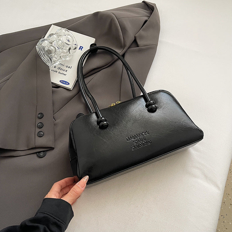 Cross-border high-end retro oil wax leather Boston bag trendy new large-capacity portable underarm commuter shoulder bag