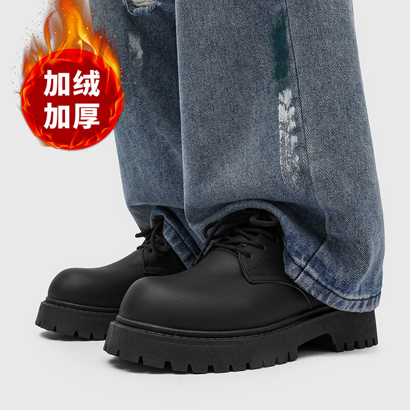 Derby shoes for men 2025new arrivalclassy casual leather shoes thick sole heightening big toe shoes fleece-linedheattech cotton shoes for men