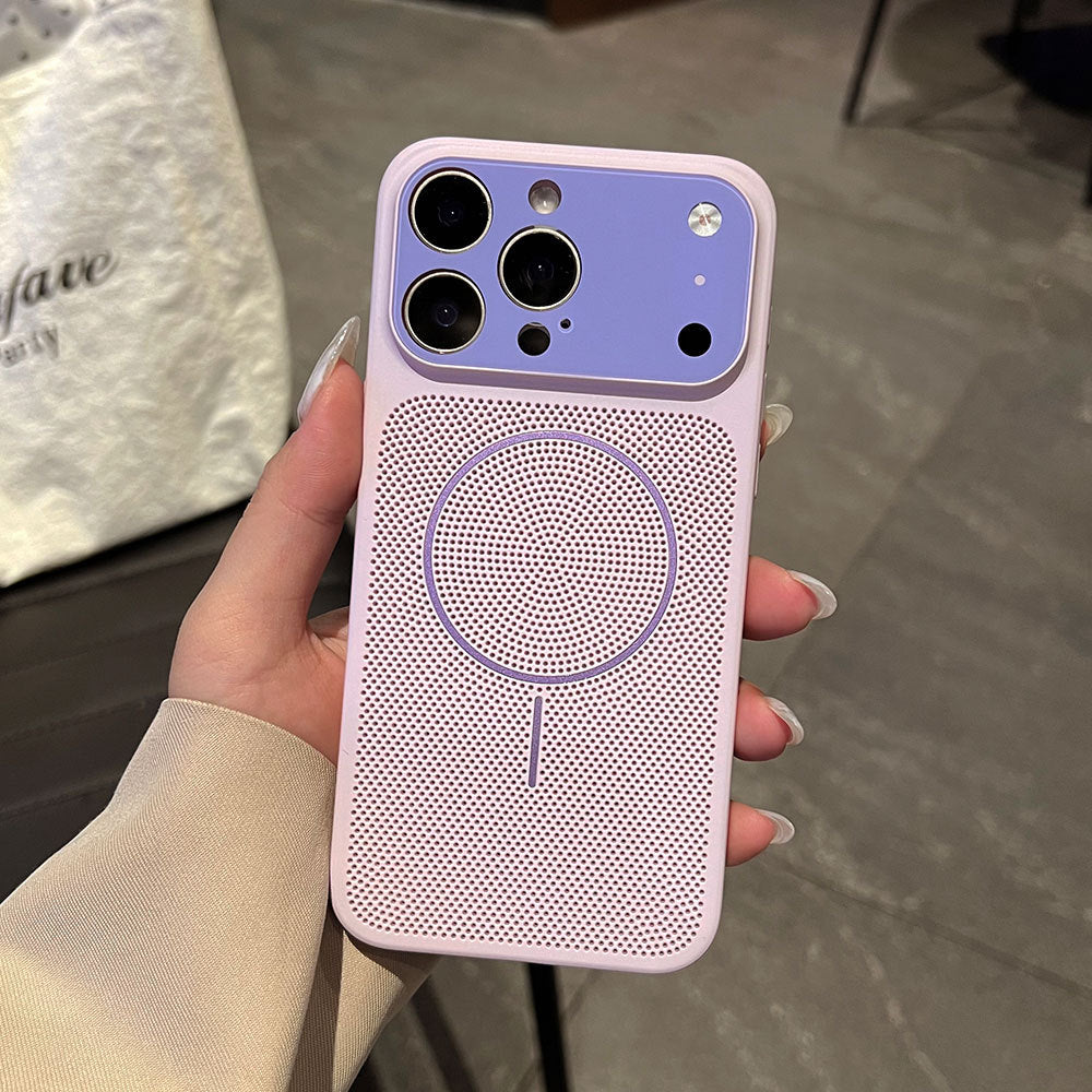 Suitable for iphone16 macaron contrasting color mesh cooling mobile phone case apple 17 thin and light large window protective case 15