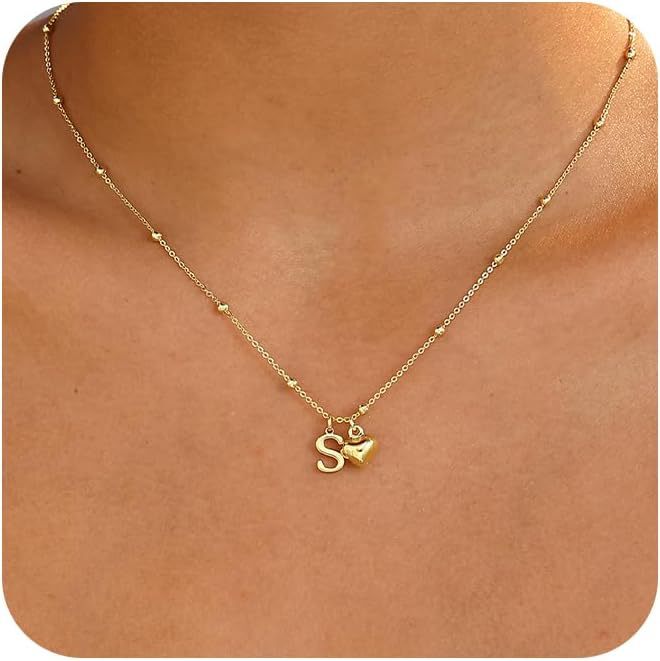 new fashion light luxury style 26 letter heart necklace, 14k gold plated minimalist versatile women's necklace