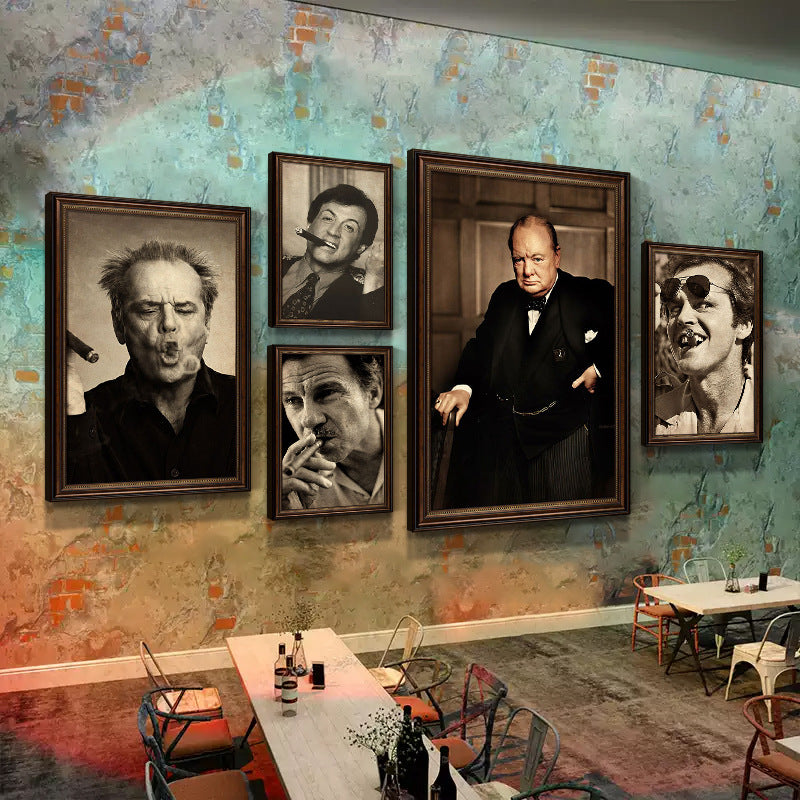 Churchill cigar bar decorative painting American celebrity retro bar club KTV box hanging painting tobacco and alcohol shop mural