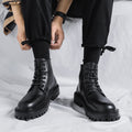 Popular martin boots for men, high-top trendy spring & fall british style, retro mid-top leather shoes, heightening black leather boots