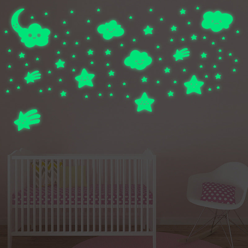 Smile cloud moon luminous wall sticker cartoon fluorescent wall sticker pentagram luminous sticker children's room decorative wall sticker