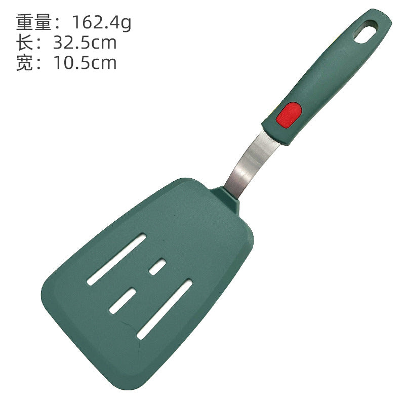 Dark green silicone kitchenware stainless steel handle frying spatula leak spatula kitchen utensils cooking spatula silicone frying pan spatula