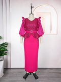 African plus size women's fashion bubble sleeve dress - european and american style party evening beaded sequin high waist gown