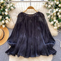 French style palace style heavy industry hot diamond patchwork lantern sleeve streamer mesh shirt loose flesh-covering tops