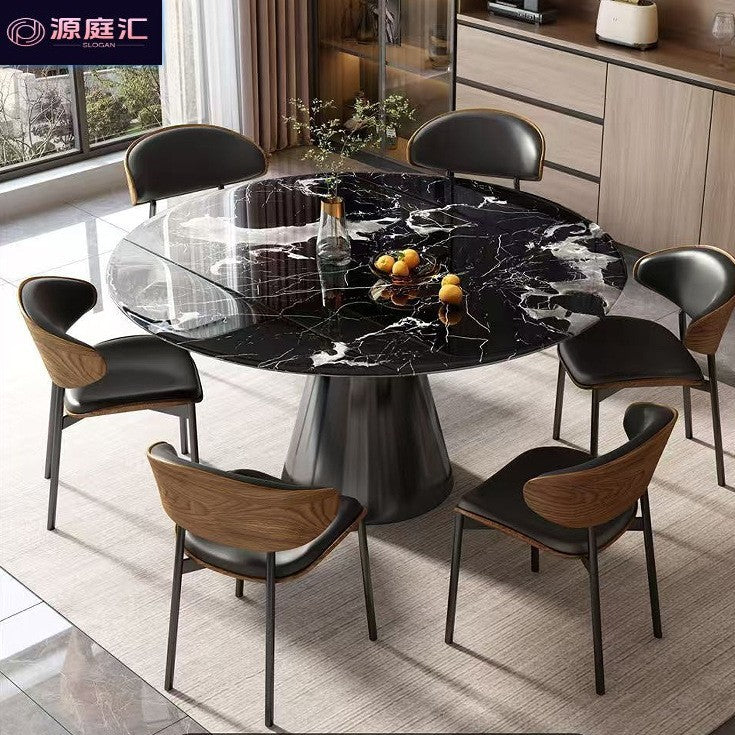 Italian natural microcrystalline stone retractable rotate dining table for home small apartment italianaccessible luxury round table foldable round table
