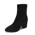 Women's boots: new korean style 2025 autumn/winter mid-calf pointed-toe chunky heel ankle boots, women's high heel elastic boots