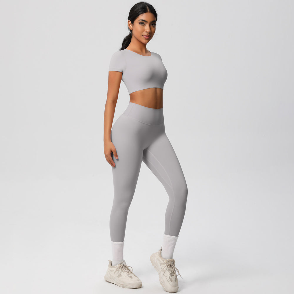 European and american nude feel brushed solid color yoga outfit set - quick-dry, breathable, 8-piece running & fitness activewear set for women