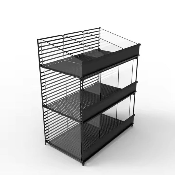 Wire countertop display stands in shopping mall stores