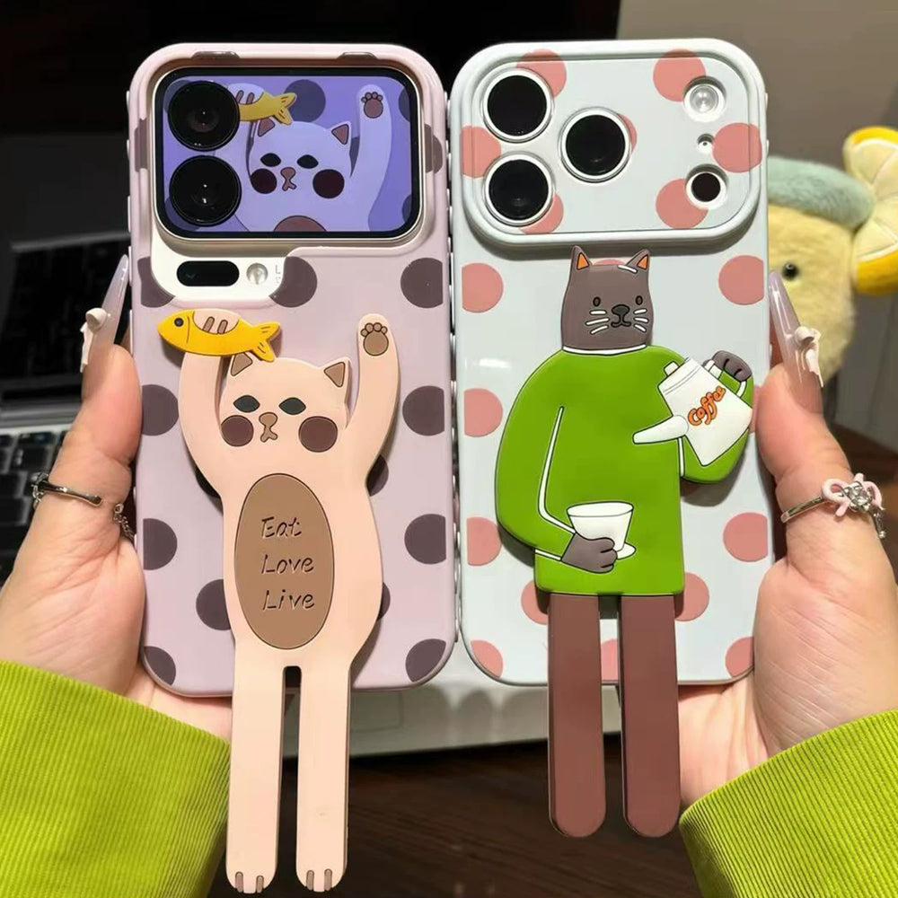 Suitable for iphone16 three-dimensional long-legged cat mobile phone case 17promax polka dot background anti-fall soft case couple model