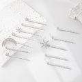 Wholesale alloy electroplated snap hair clips - european & american style cross-border jewelry, moon headwear, unique snowflake layered hair clip set for women
