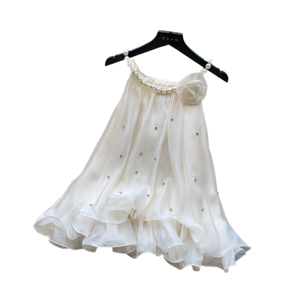 French chic pearl-embellished camisole - women's summer design with ruffle trim, pink, commute-friendly, and elegant top