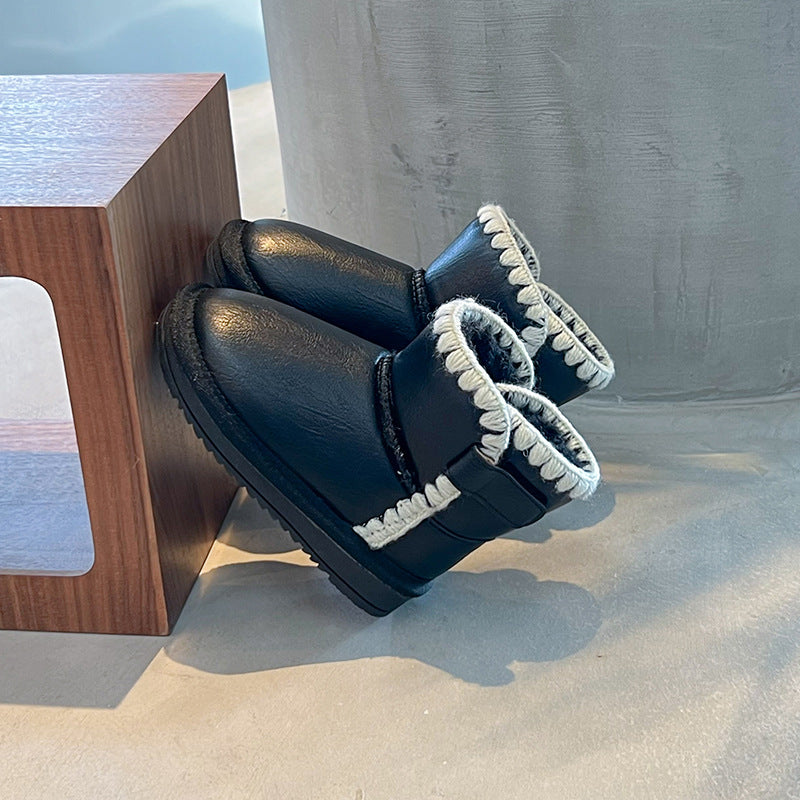 Children's snow boots girls non-slip waterproof winter thickened velvet warm short boots children's cotton shoes boys' cotton shoes