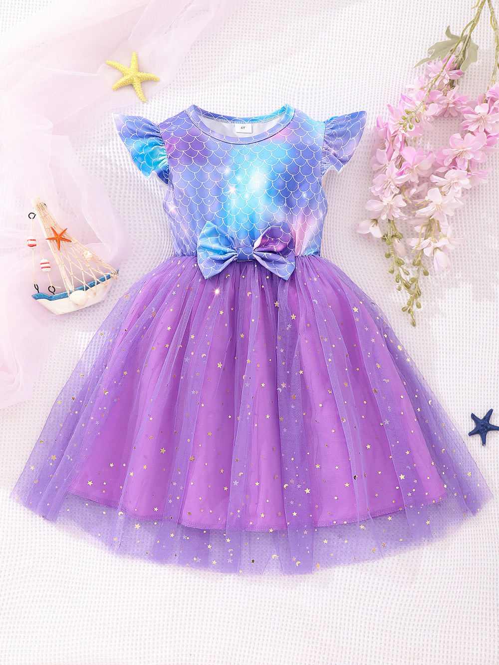 Girls' (toddler) dress, summer flutter sleeve fish scale mesh