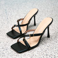 2025 summer new european and american style square toe open toe stiletto heel sandals - black stiletto heel sandals for cross-border amazon sales